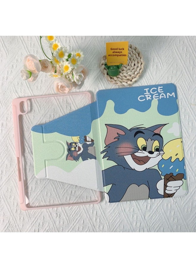 Suitable For Millet Flat 7 Protective Case 11.2 Inch 2024 Acrylic Leather Case With Pen Slot Cute And Rotatable-Color:Ice Cream Tom-Applicable Models:Xiao Mi5/5pro( 11inch )